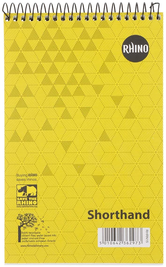 Rhino Shorthand Notebook, 300-Page / 8mm Lined Notepad, 1-Pack, Reporter's Spiral Notebook, Wirebound Writing Pad