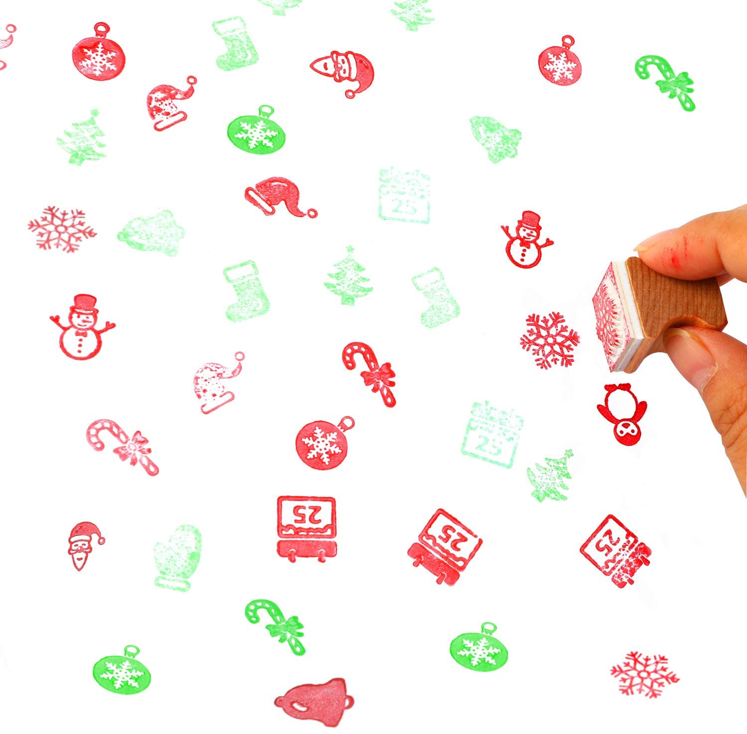 HOWAF Wooden Christmas Stamps Set including Ink Pad for Crafting Card Making Christmas Stamps Pack for Children Xmas DIY Painting Scrapbooks Christmas Party Bag Fillers Favor Decoration Supplies - Image 4