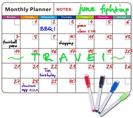 QC Life Magnetic Whiteboard Calendar for Fridge,Ideal for Menu Planner, Memo,Event Reminder,Monthly or Weekly Shopping List,Includes 4 Free Dry Erase Colour Markers,42cm x 30cm - Image 2