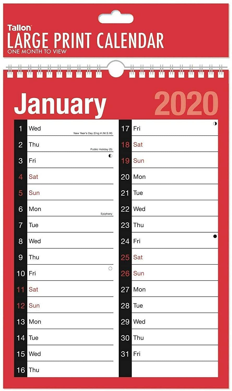 Tallon 3803 Spiral Bound Month Wall Plan Calendar, Red, 11.5" x 8.5" (29cm x 21.5cm) - Image 2