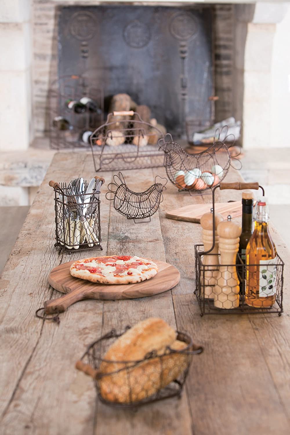 T&G 23002 Provence Wireware 4-Bottle Holder with Aged Wooden Handle, Rustic Brown, 19.7 x 19.7 x 30 cm - Image 4