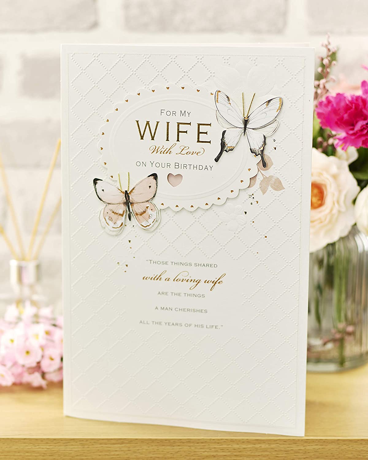 UK Greetings Birthday Card for Wife - Butterfly Design, 194mm x 295mm - Image 4