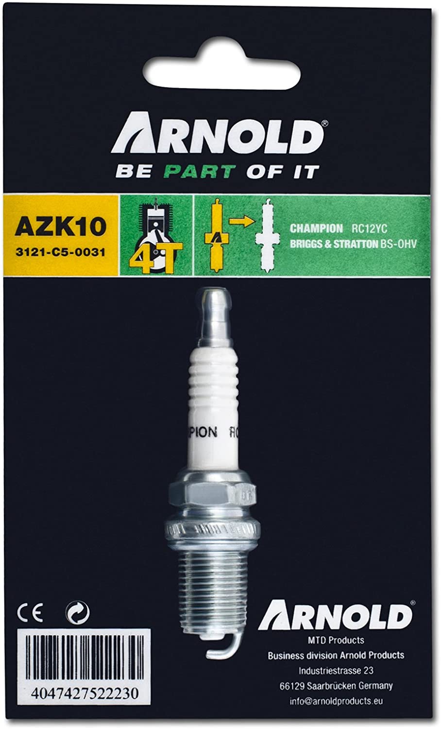 Arnold Champion 3121-C5-0031 Spark Plug RC12YC for 4 Stroke Engine - Image 2