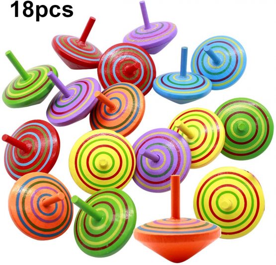 Natuce 18 PCS Colorful Wooden Spinning Top, safe Non-toxic Wood Toy Creative Handmade Smooth Surface Wood Toy Kindergarten Toys Fun Gift For Kids Children, Party Bag Fillers - 4 * 4 * 4 cm
