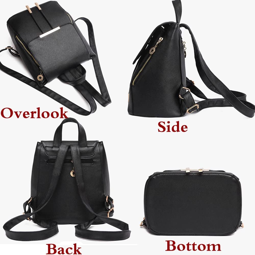 FiveloveTwo Womens Girls Fashion Backpack Rucksack PU Leather Purse Shoulder Hobo Bag Satchels Top-Handle Bags Off White - Image 3