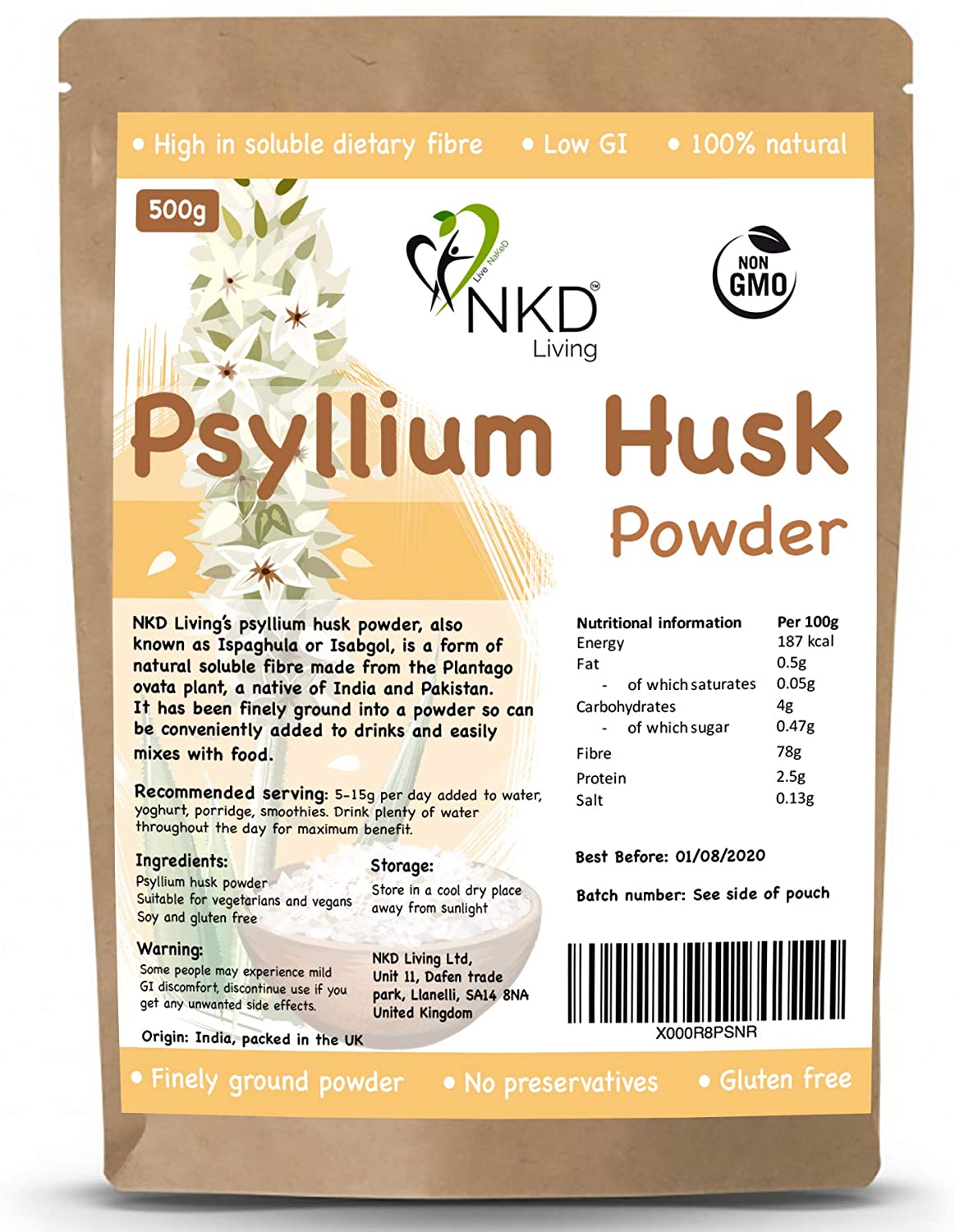 NKD Living Psyllium Husk Powder (500g), 500 g (Pack of 1)