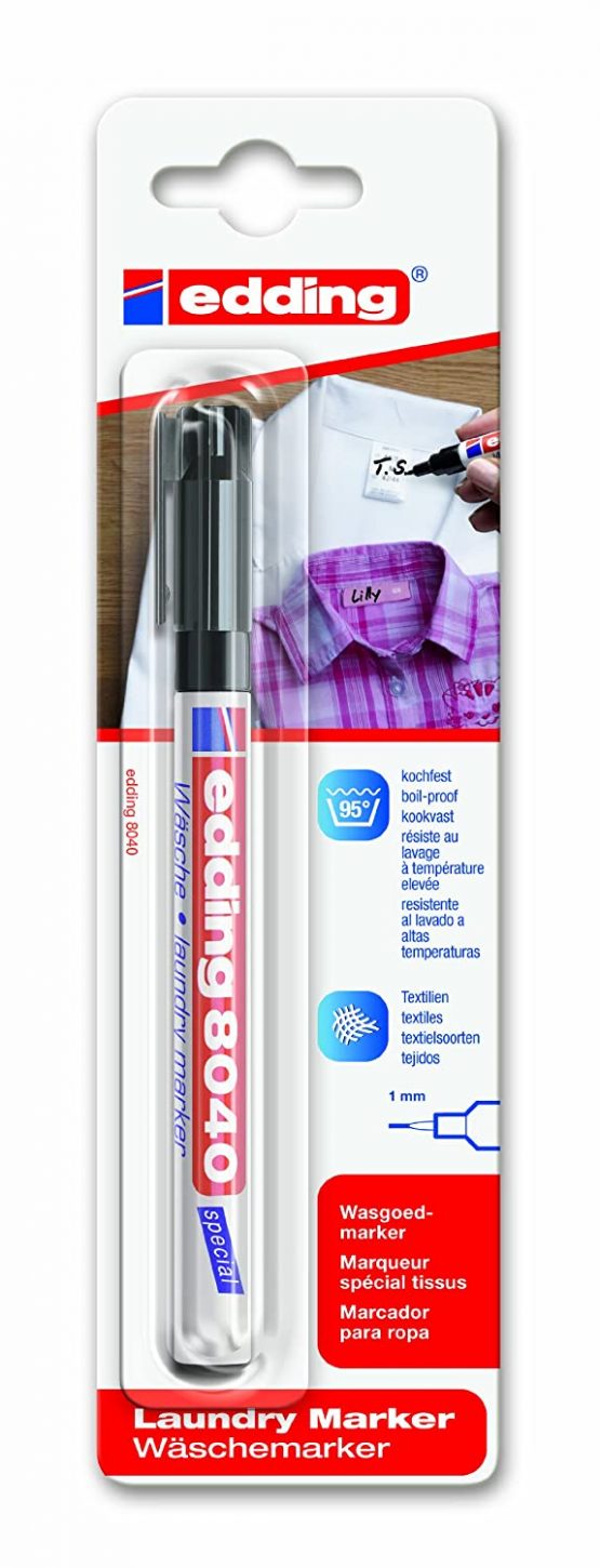 edding 8040 Laundry Marker - Black - 1 Pen - Round Nib 1 mm - Textile Marker for Labelling Clothes, Wash-Resistant At 95°C - Laundry Pen