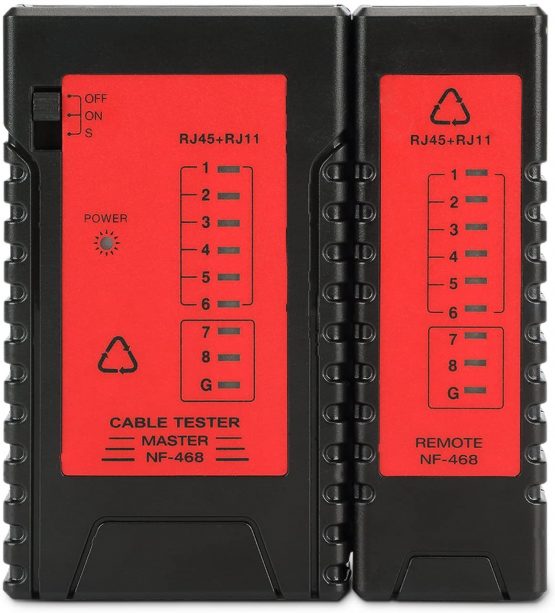 Incutex Ethernet cable tester network cable tester for RJ45 RJ11 cable patch cable tester LAN tester, red-black - Image 2