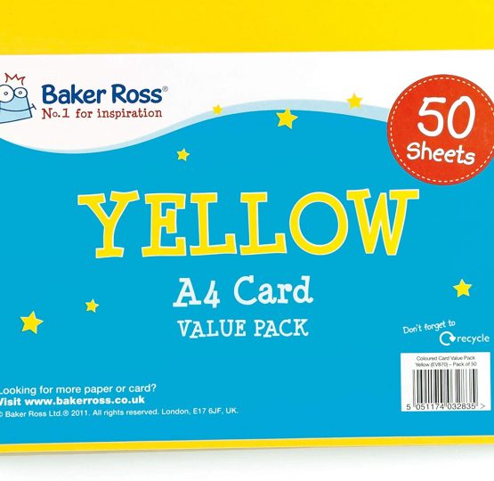 Baker Ross A4 Yellow Coloured Card (220gsm) Value Pack (Pack of 50), Perfect for Children Art & Craft Activities, Collage and Model Making - Image 3