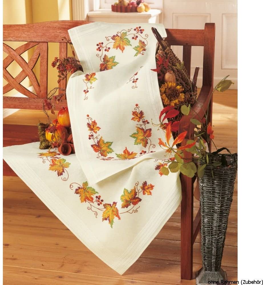 Vervaco "Autumn Leaves Runner Embroidery, 100 Percent Cotton, Multi-Colour, 40 x 24 x 20 cm