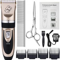 Otstar Dog Clippers, Rechargeable Cordless Dog Grooming Clipper Kit for Dogs Cats and Other Animals with Stainless Steel Comb and Scissors, Low Noise Low Vibration Dog Shaver (Black and Gold)