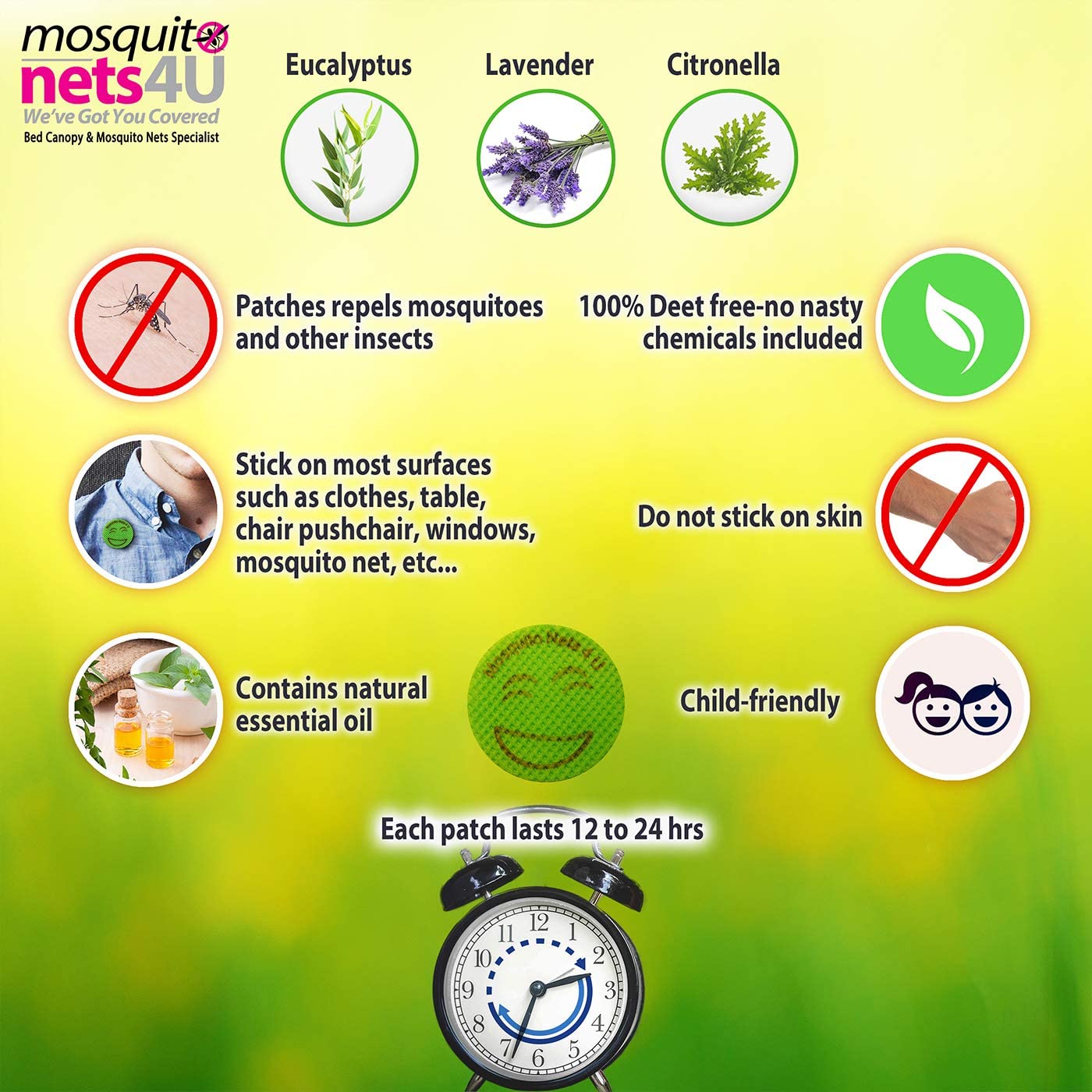 Natural Mosquito Repellent Patches 100% Deet Free NO MORE MOSQUITO BITES! Family Value Pack 90 patches Best Mosquito Stickers Pure Essential Oils - Image 4
