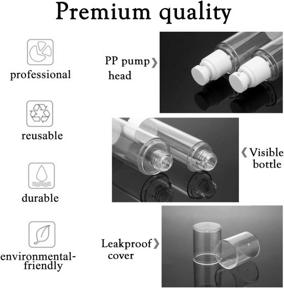 Alledomain 6Pcs 50Ml Airless Pump Bottle | Refillable Empty Clear Travel Lotion Pump Containers Dispenser/Vacuum Press Pump Bottles for Foundation, Essence, Lotion - Image 3