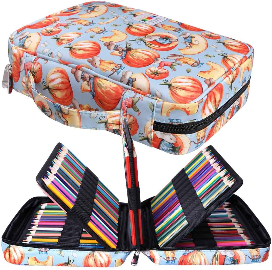 JAKAGO Drawing Pencil Case,Large Capacity Pencil Cases Hold 220 Colored Pencils,Portable Painting Waterproof Storage Stationery Bag,Great Gift for Student Artist (Pumpkin)