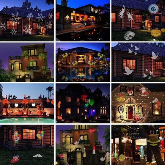TEDD Christmas Projector Lights Waterproof Led Landscape Lamp 12 Replaceable Lens Christmas Decorations Moving Snowflake Spotlight Star Shower Indoor Outdoor for Xmas Party Garden House Home Wall - Image 4