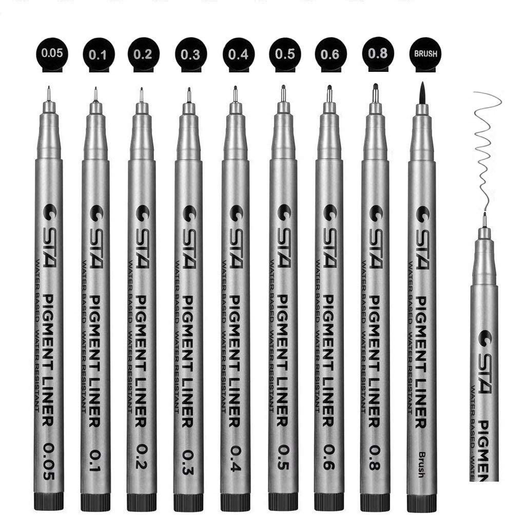 Black Fineliner Pens, Surcotto Set of 9 Fine Liners Pigment Liner  Waterproof Micro-Pens Drawing Pens for Bullet Journal Technical Drawing  Office Documents Illustration Manga – BigaMart