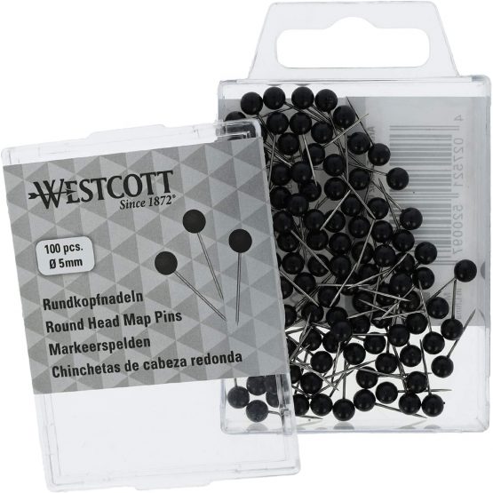 Westcott E-10502 00 Round Head Needles Pack of 100 5 mm Diameter 16 mm Long Black - Image 2