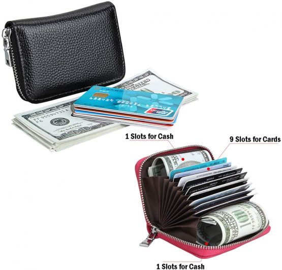 Credit Card Holders, TCHEER RFID Blocking Credit Card Wallets Soft Leather ID Business Protector Holder with 9 Slots for Men and Ladies (Black) - Image 4
