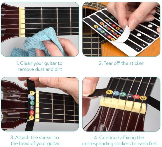 kwmobile Guitar Fretboard Stickers Set - Guitar Note Stickers for Acoustic and Electric 6-String Guitars - Fret Stickers for Learning - Black - Image 3