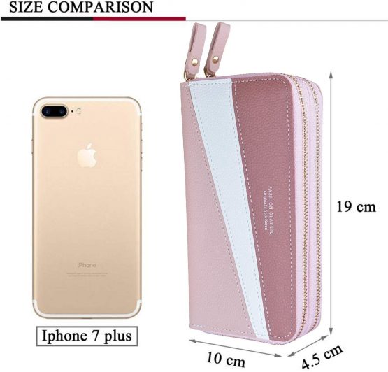 Ladies Purse Wallet with Double Zipper Coin Purse PU Leather Phone Wallet for Women Large Capacity Long Clutch Wallet with Multiple Card Slots Wristlet Wallet (Pink3) - Image 4