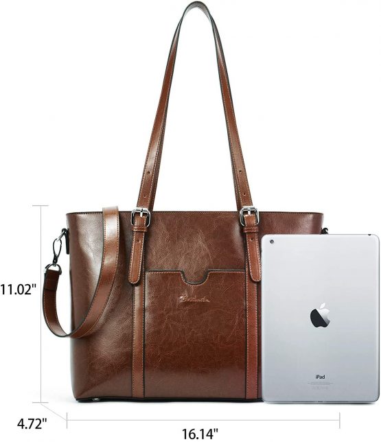 BOSTANTEN Womens Genuine Leather Handbags Large Capacity Vintage Top-Handle Tote Bag Casual 15.6 inch Laptop Shoulder Bags - Image 4