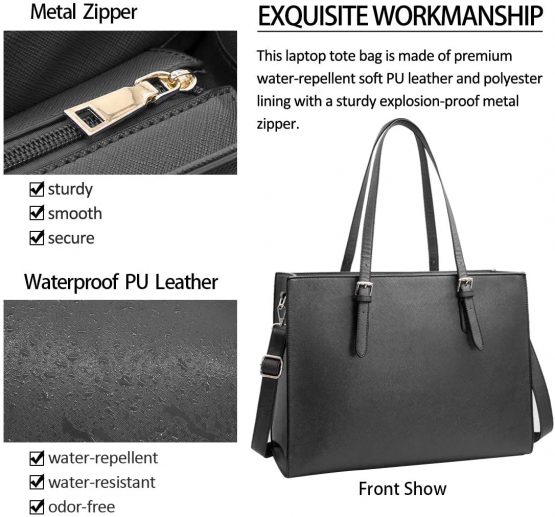 Laptop Bags for Women 15.7 inch Large Leather Tote Bag Ladies Laptop Handbag Computer School Shoulder Bag Business Work Bag Grey - Image 2
