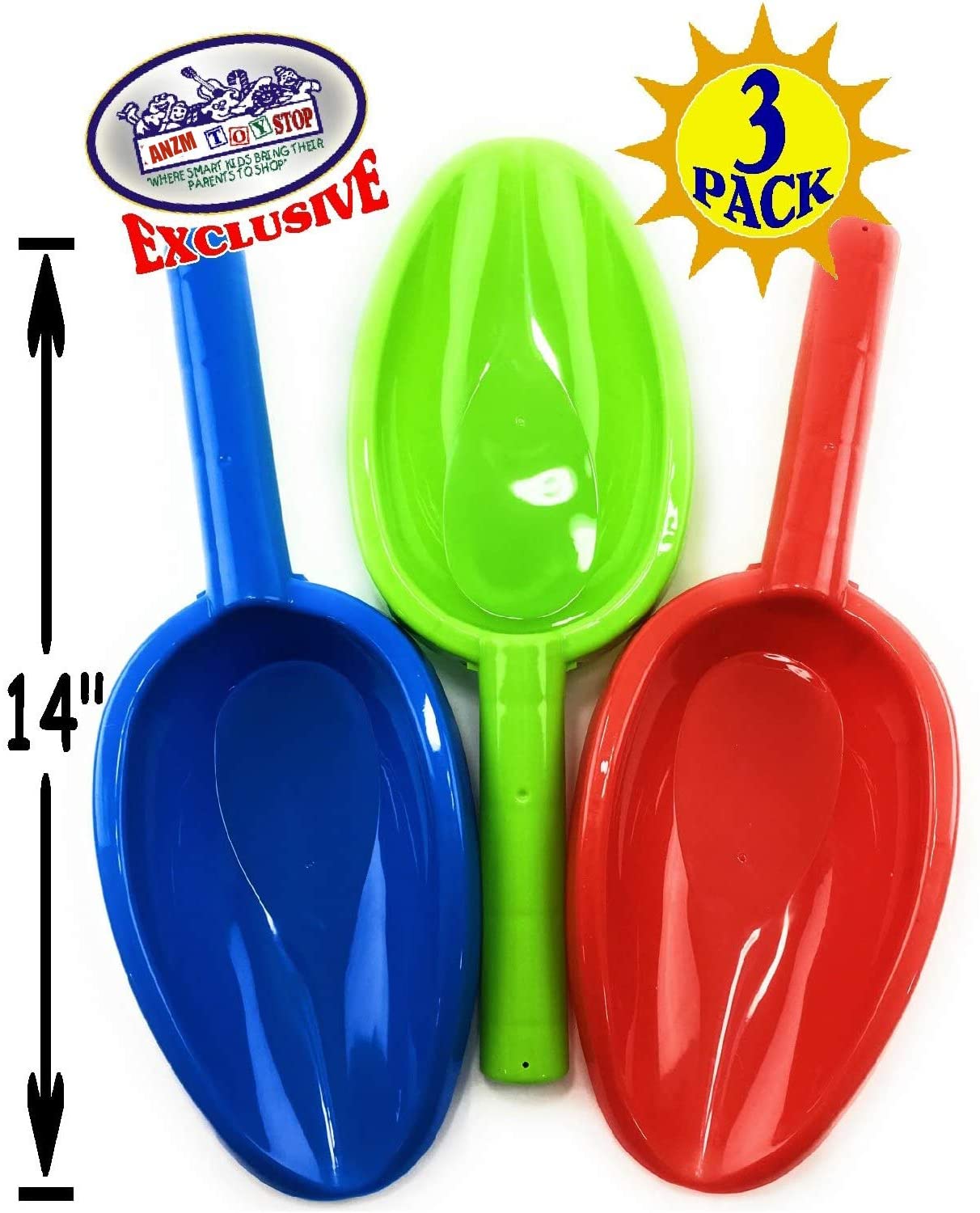 Large Beach Sand Snow Shovels Toys 35 CM Scooping Kit Heavy Duty Long Kids Gardening Tools Sandbox Equipment Sturdy Scoop Durable ABS Spade for Snow Beach Fun(Green&Blue&Red 3PCS Gift Set)