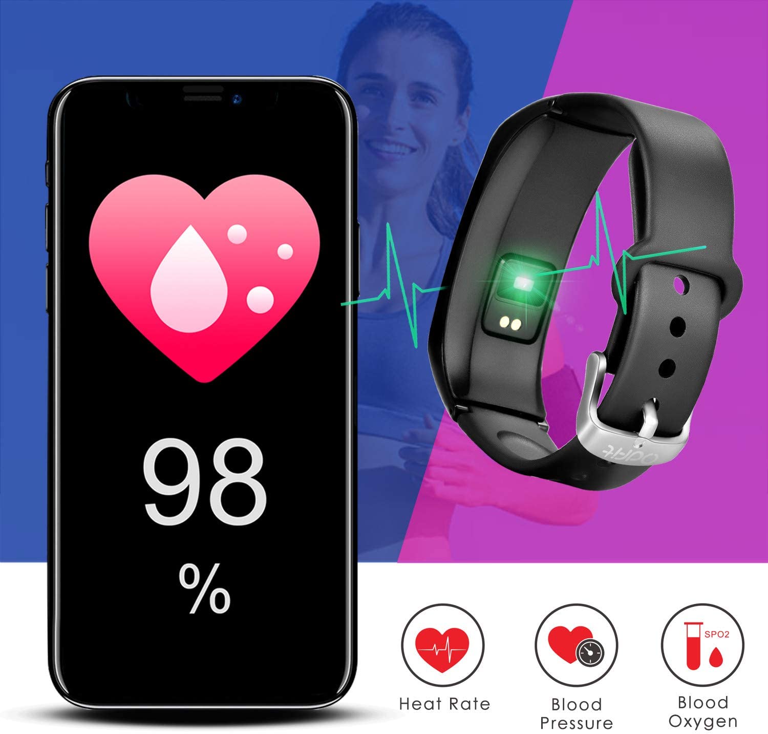 ODFIT Fitness Tracker Bluetooth Headset 2 in 1, with Heart Rate