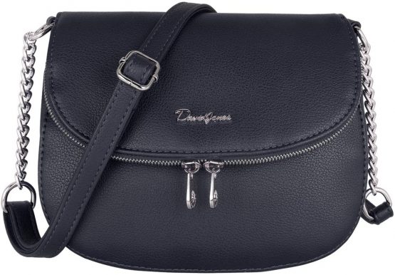 David Jones - Women's Small Crossbody Bag - Ladies Chain Shoulder Bag PU Leather - Zipper Flap Messenger Bag Multiple Pocket - City Casual Saddle Handbag - Work Travel Phone Clutch Purse