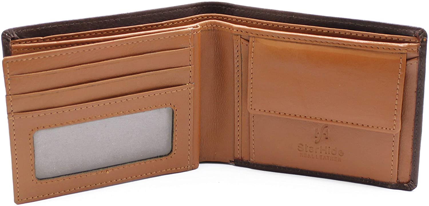 STARHIDE RFID Blocking Wallet for Men UK, Genuine Soft Leather Bifold Card Holder, Coin Pocket, ID Window, Cash Organiser