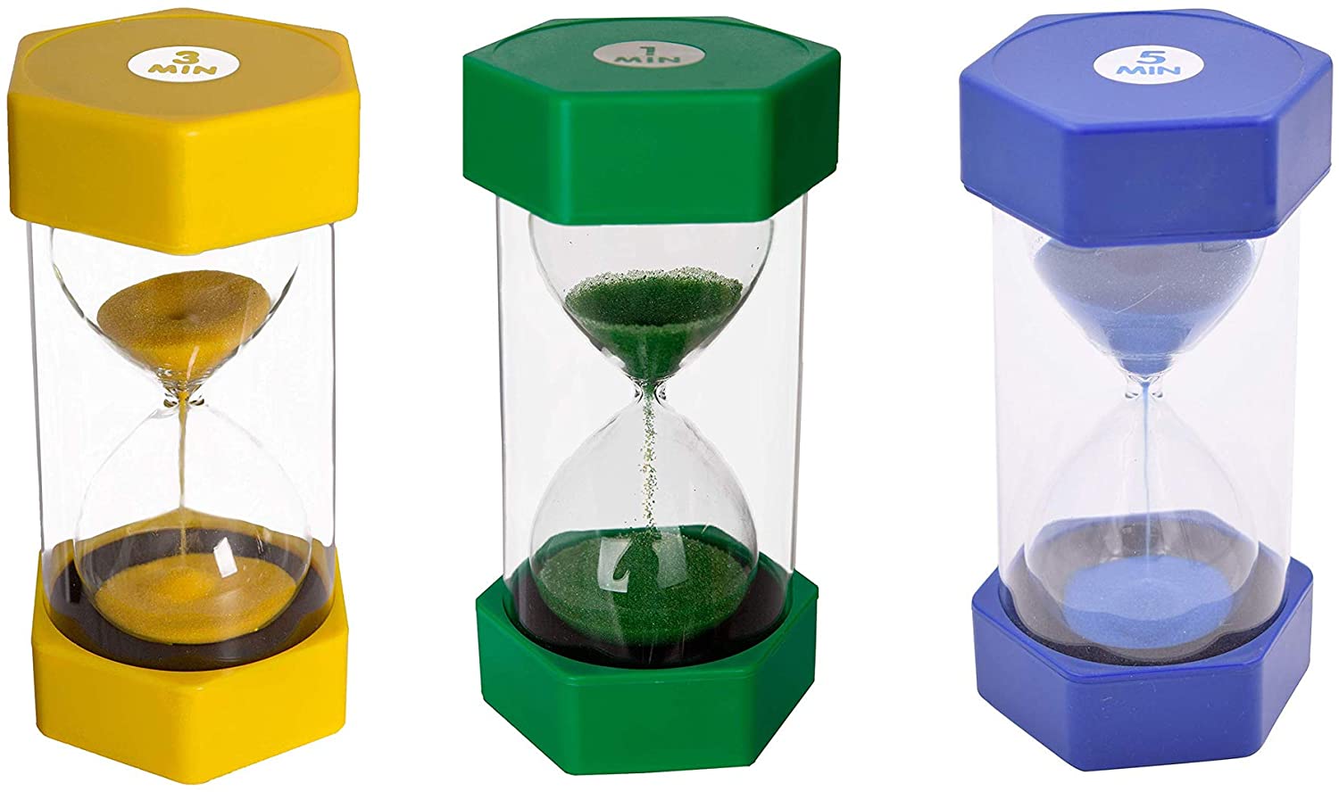 Sand Timer Set 1 Min, 3 Minutes, 5 Minutes Coloured Hourglasses ...