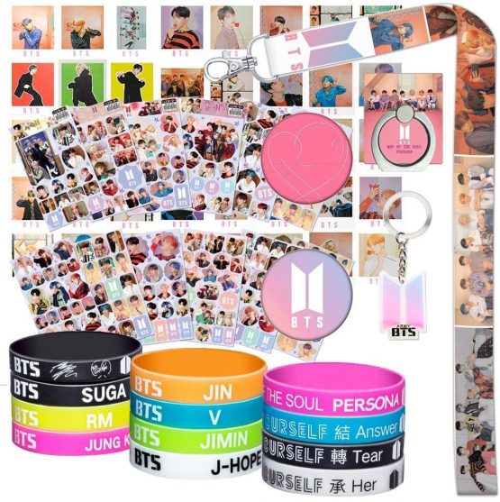 BTS Gifts Set for Army 40Pcs BTS Lomo Cards/12 BTS Silicone Wrisbands