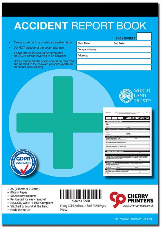 Cherry GDPR Accident Report Book A5 50 Pages