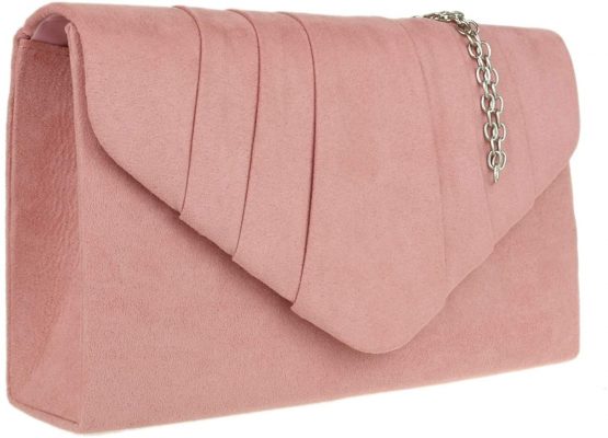 Girly HandBags Faux Suede Clutch Bag Pleated Design Evening Party Womens - Image 2