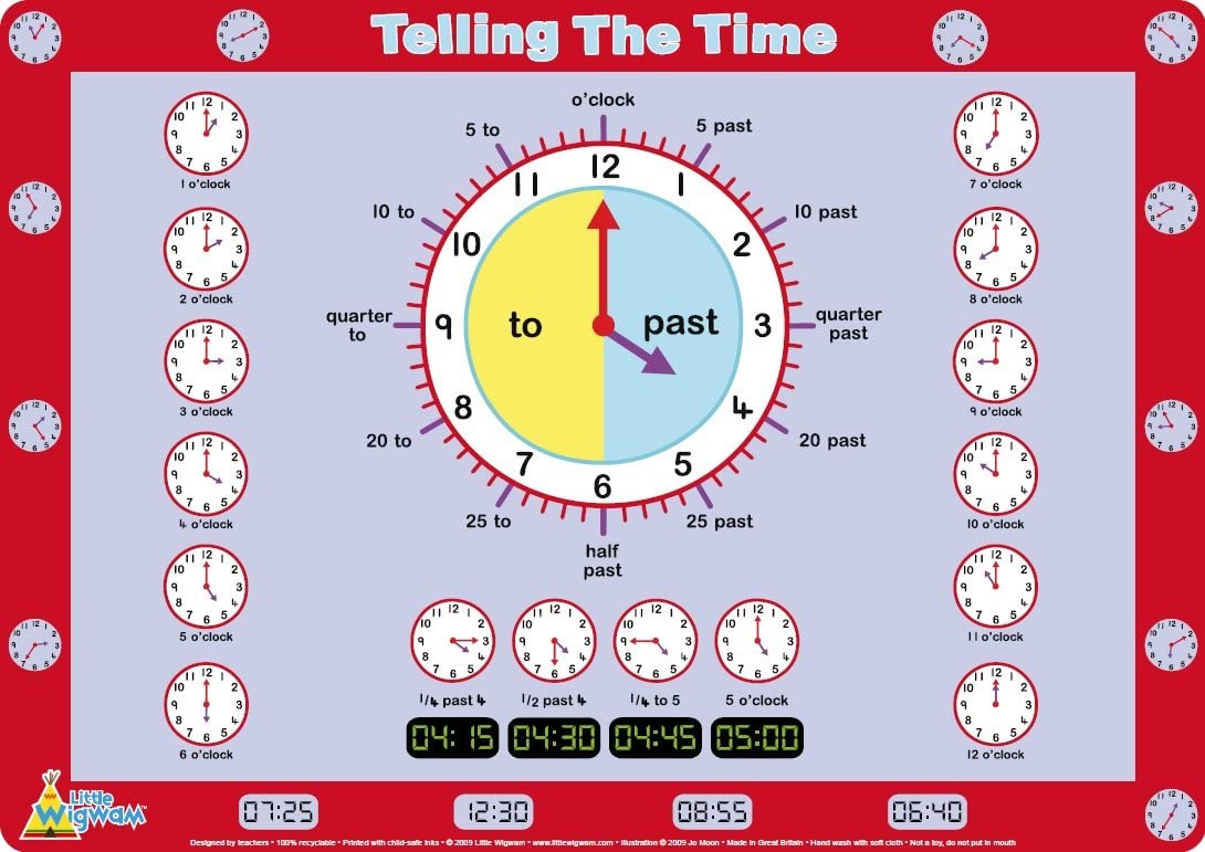 Little Wigwam Telling The Time Placemat Multicolour, 42 x 30 cm