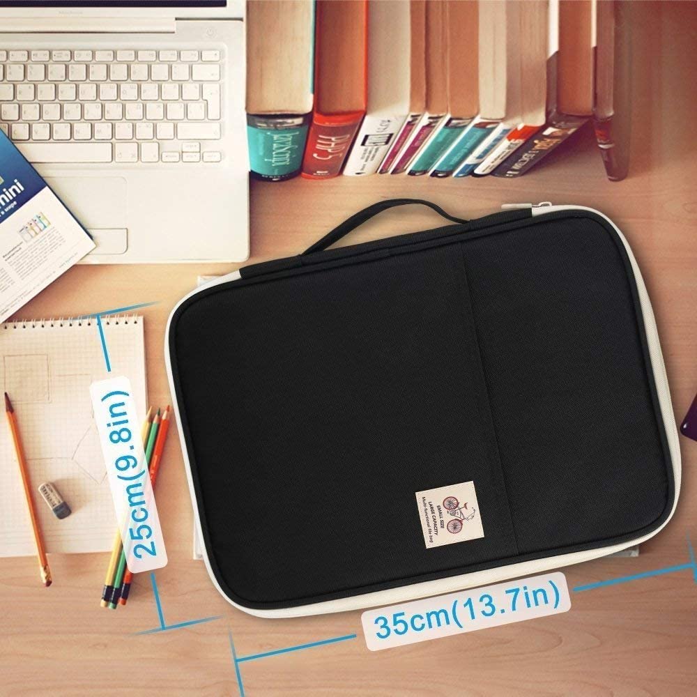 JAKAGO A4 Portfolio Conference Folder Waterproof Business Document Case Passport Holder Ipad Sleeve with Zip and Handles for Travel Meeting Office Holiday (Black) - Image 2