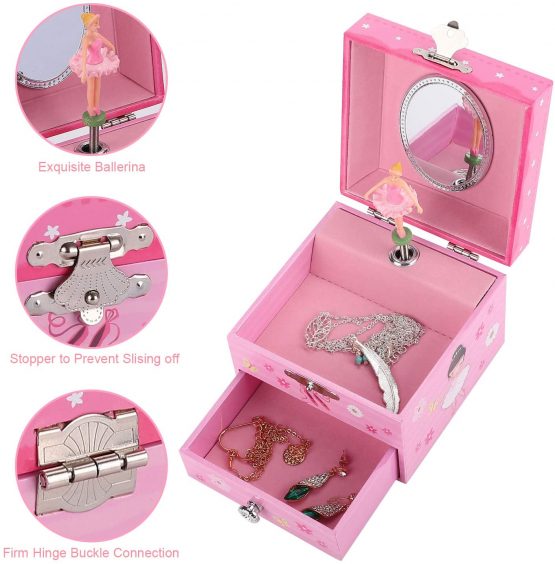 TAOPU Girl's Musical Jewelry Box with Spinning Cute Ballerina Girl Music Box Jewel Storage Case for Girls - Image 2