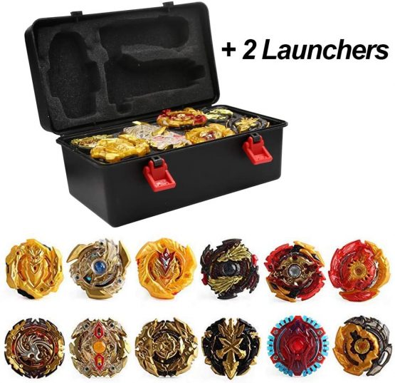 3T6B Gyro Burst Launcher Spinning Tops 12pcs Set , 2 Turbo Burst Launcher, Spinning Tops Game Novelty Toys for Kids Children Gift