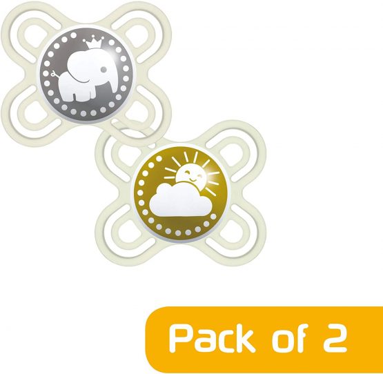 MAM Perfect Soothers 0-2 Months (Pack of 2), Thinner and Softer Baby Soothers with Self Sterilising Travel Case, Newborn Essentials, Green/White (Designs May Vary) - Image 3