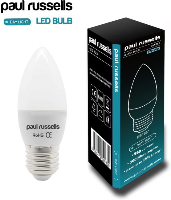 2 Pack 7W Candle LED Light Bulbs ES / E27 / Edison Screw Paul Russells Bright 7W=60W C37 Chandelier 270 Beam Lamp 6500K Day Light 60W Incandescent Replacement - Image 2
