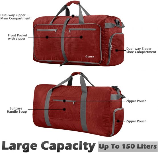 Gonex 150L Travel Duffel Bag Foldable Water Resistant Travel Bag Lightweight Duffel Bag with Big Capacity for Luggage Gym Sports Black - Image 3