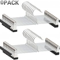 Trouser Hangers, 20 Pack Skirt Hangers with Adjustment Metal Grip Pant Hangers for Heavy Duty Durable Space Saving, Silver