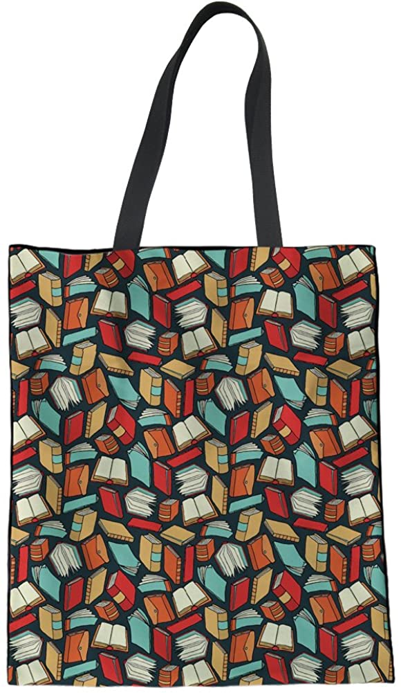 HUGS IDEA Book Lovers Cotton Handbag Shoulder Bag Travel Shopping Tote Bag Casual College Bag