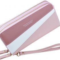 Ladies Purse Wallet with Double Zipper Coin Purse PU Leather Phone Wallet for Women Large Capacity Long Clutch Wallet with Multiple Card Slots Wristlet Wallet (Pink3)