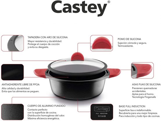 Fundix 28 cm Low Casserole with Lid 24 Cm Nero e rosso - Image 4