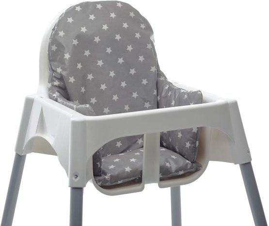 Messy Me High Chair Cushion for IKEA Antilop Highchair. Easy to fit and Fully Wipe Clean. Also fits IKEA BLANES and Bebe Style 2 in 1 Classic high Chairs(Soft Grey Stars)