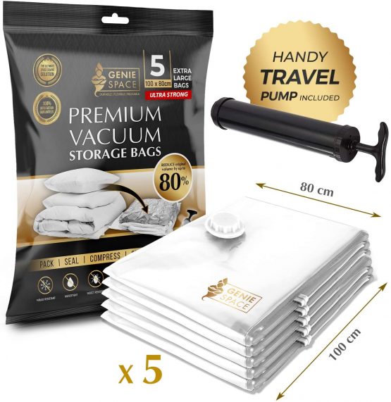 GENIE SPACE - Incredibly Strong Premium Space Saving Vacuum Bags Storage | 5 x EXTRA LARGE - 100x80cm | Airtight & Reusable | Create 80% more space | For Clothes, Towels, Bedding, Duvets and more - Image 3