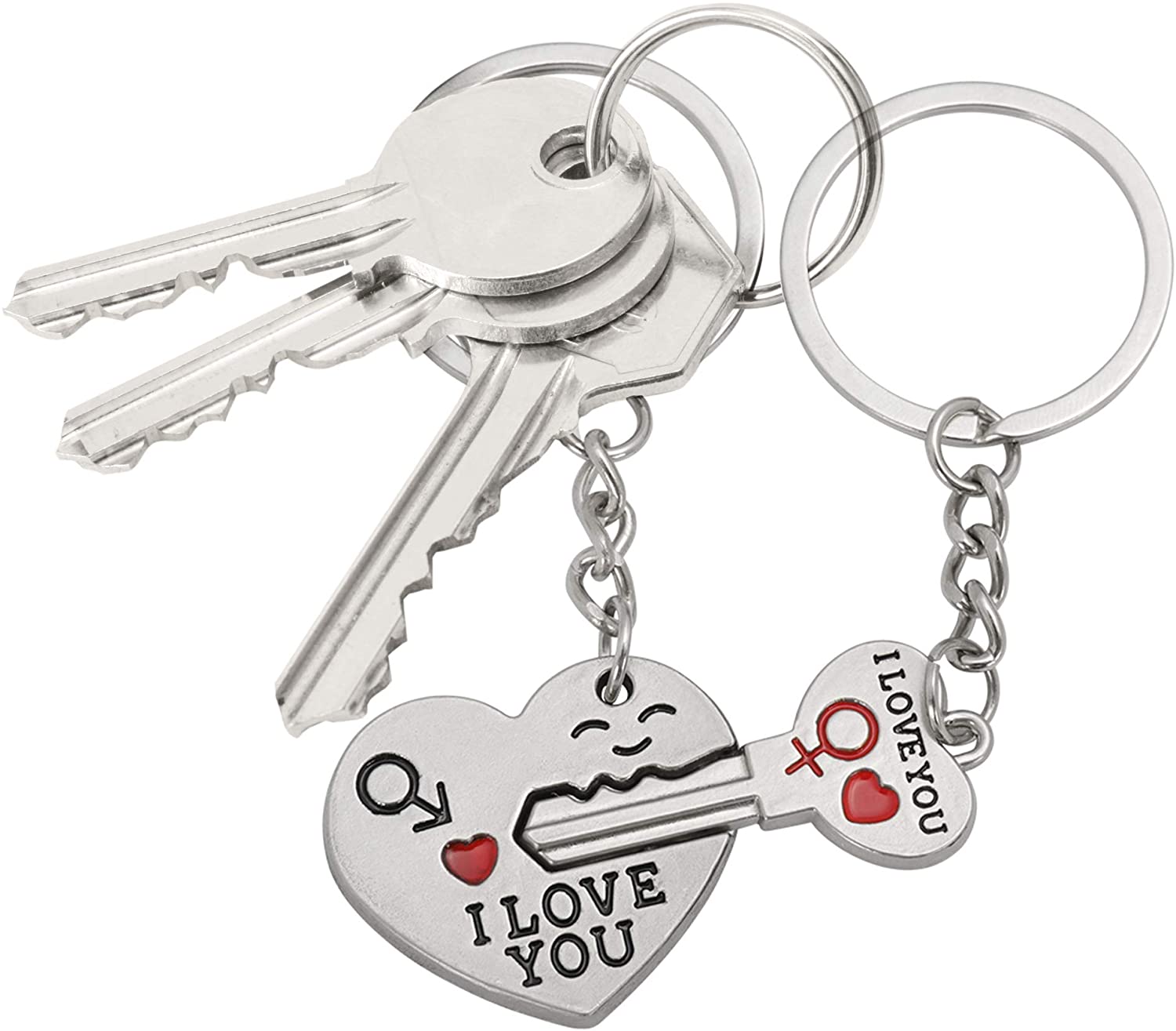 TRIXES Valentines Keyrings Pair, I Love You Heart & Key Chain Ring, Couples Keychains - Image 2