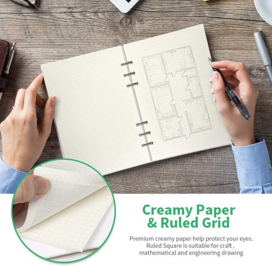 Teenitor A5 3 Packs 5 mm Squared Ruled Paper, 21 x 14.2 cm Refillable Grids Paper 135 Sheets/ 270 Pages 6 Hole Insert Planner Exercise Paper for Math Work Drawings Personal Use at Home in School - Image 4