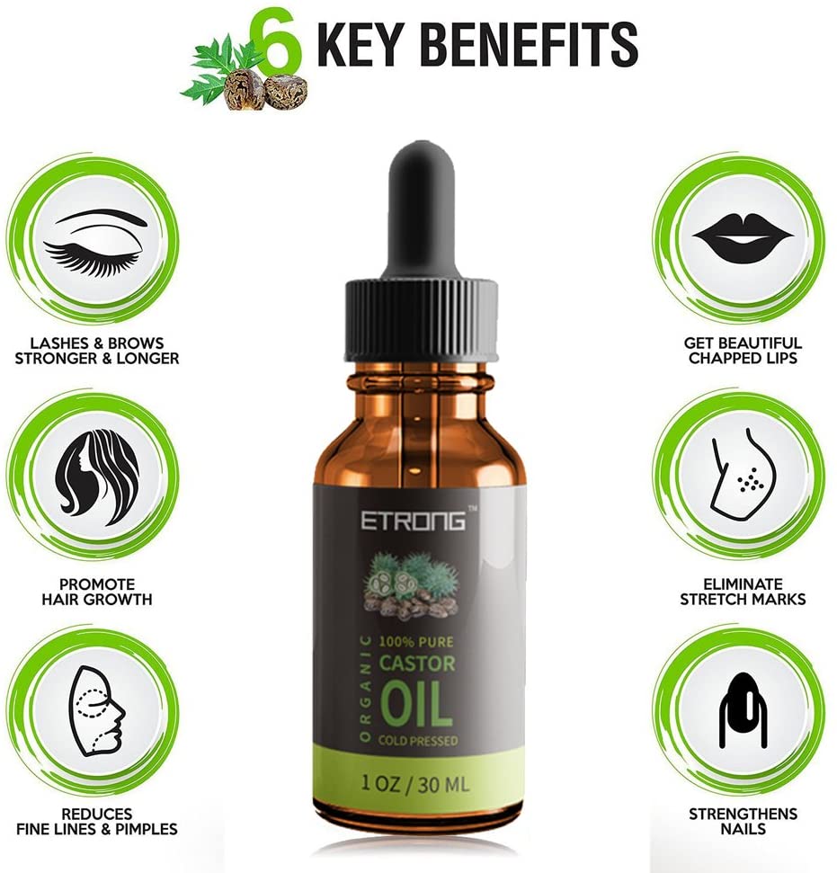 Organic Castor Oil,Pure Cold Pressed Castor Oil for Eyebrows,Eyelashes,Hair Growth,Nails,and Skin with 5 Sets of Eyebrow&Eyeliner Brushes (30ml) - Image 2